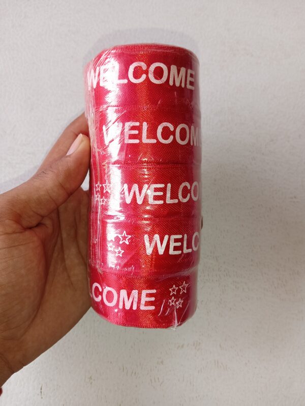 Welcome Ribbon Roll – Red Satin Decorative Ribbon for Party, Event & Ceremony Decoration (Pack of 1)