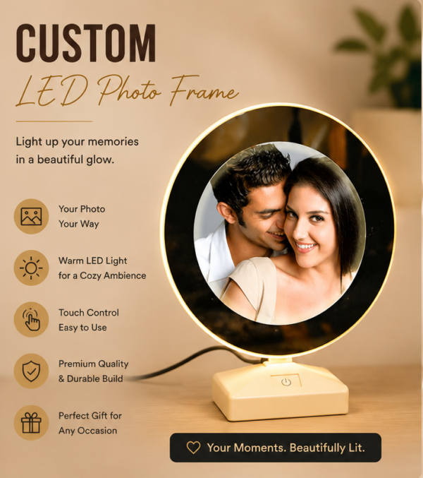 Custom LED Photo Frame Lamp in Mirror | Personalized Warm Light Memory Frame