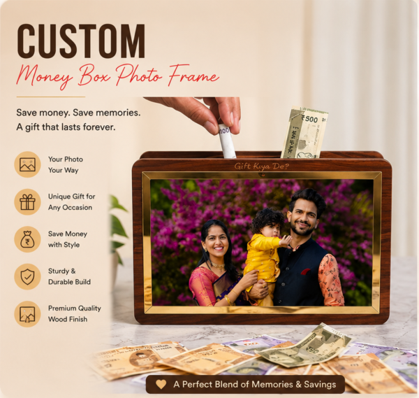Custom Money Saving Photo Frame | Personalized Wooden Money Box